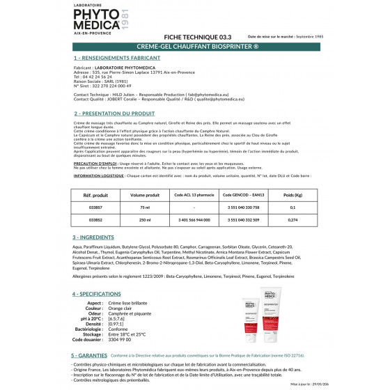 Crema Biosprinter - 250 ml - PhytoMédica