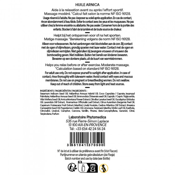 Huile fluide de massage à l’Arnica - 250 ml - PhytoMédica