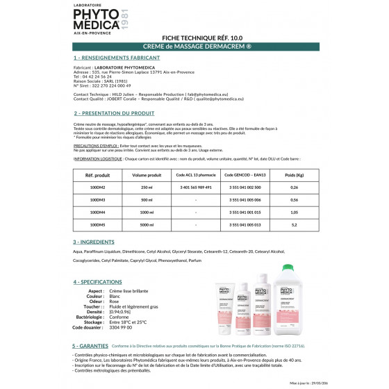 Dermacrem 1000 ml – Crème de Massage Neutre - PhytoMédica